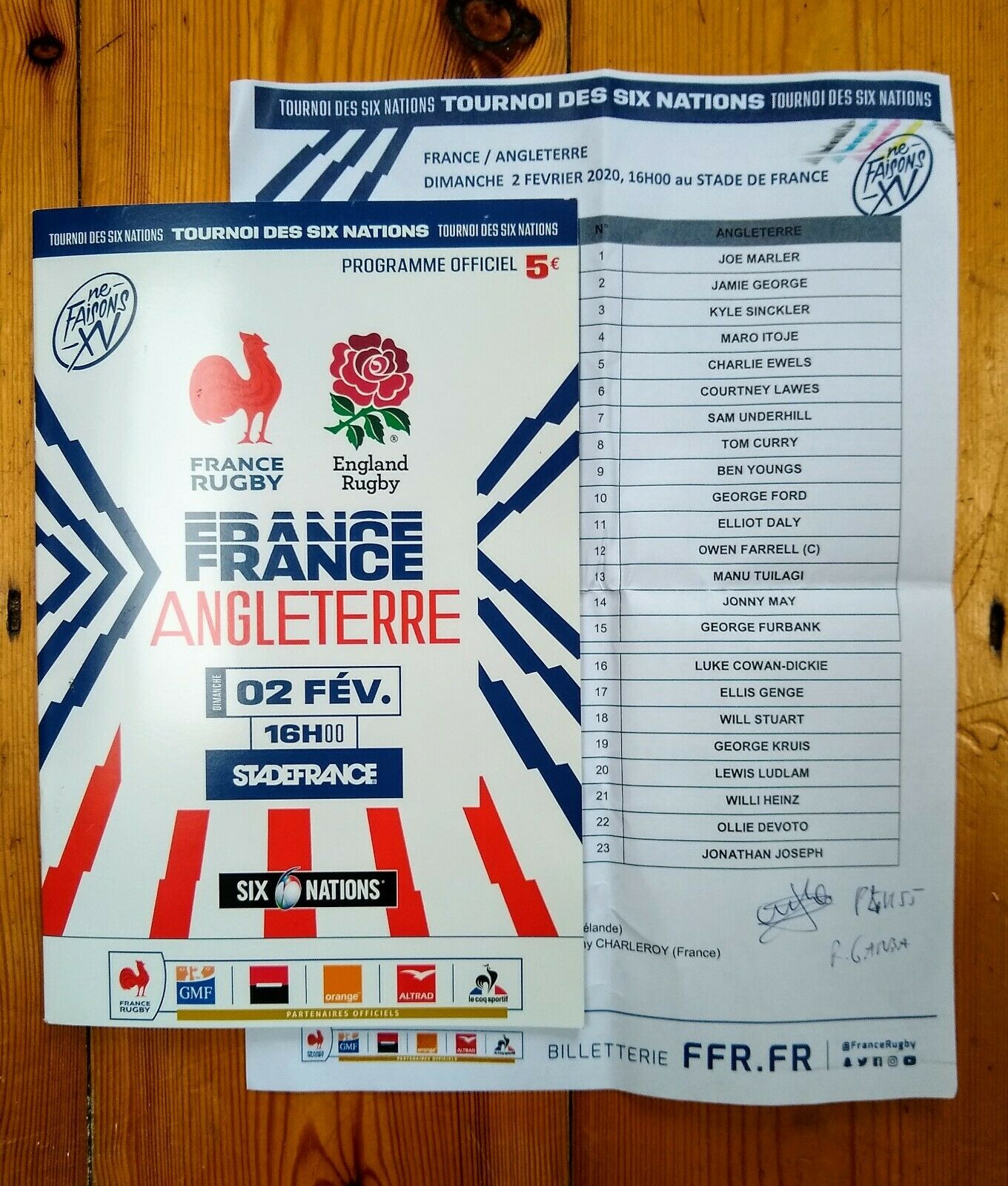 2020 France v England programme